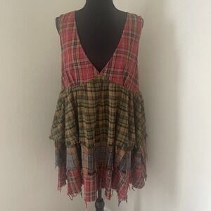 CURRENT MOOD Dollskill Sz S Plaid Get Over It Babydoll Dress Frayed Grunge